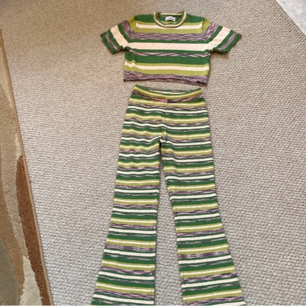 Striped Green and Yellow Knit Set
